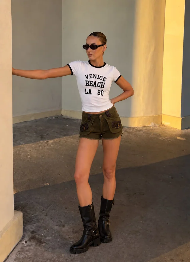 Remera Baby Tee Ranglan Corto Venice Beach · ASK DENIM